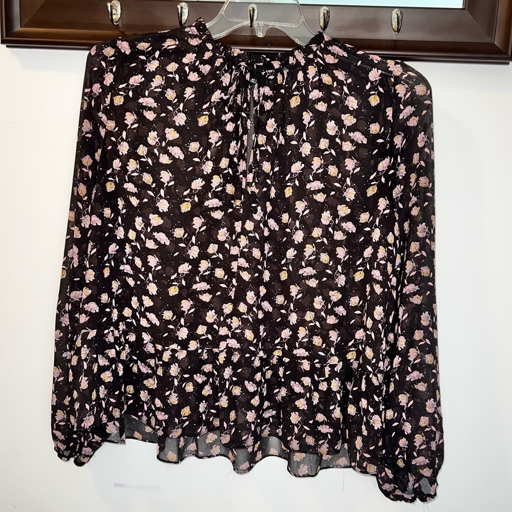 Aakaa Ladies Black and Purple Flower Blouse Size Medium